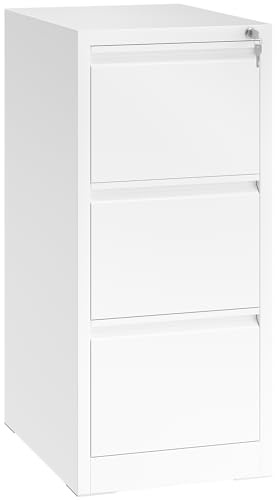 YITAHOME Aktenschrank mit 3 Abschließbaren Schubladen, Kippsicherer Rollender Aktenschrank mit Rädern für das Büro zu Hause, Unter-Pult-Aktenschränke, weiß, 62 x 46 x 103cm | Metall Aktenschränke mit Cue-Kartenschlitz für A4 Legal Letter, Schloss, Kippschutz, Büro Home Office