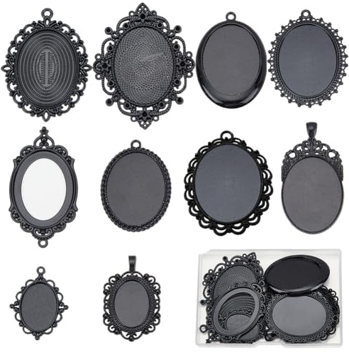 SUNNYCLUE 1 Box 10 Stile Blanke Anhänger Tablett Lünetten Charms Große Schwarze Rohlinge Aus Legierung Cabochon Einstellungen Foto Ellipsentabletts Charm Für Die Schmuckherstellung Basteln Halsketten