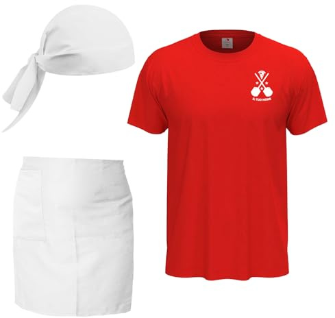 fratelliditalia.org Set für Küche, Restaurant, Pizzeria mit T-Shirt und kurzer Schürze und Bandana, personalisierbar mit Logo und Name