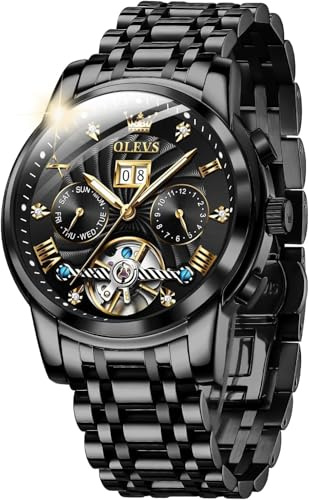OUPINKE Herrenuhr Automatik Mechanische Armbanduhr mit Mondphase Wasserdicht Luminous Tag Datum Zweifarbige Edelstahlarmband