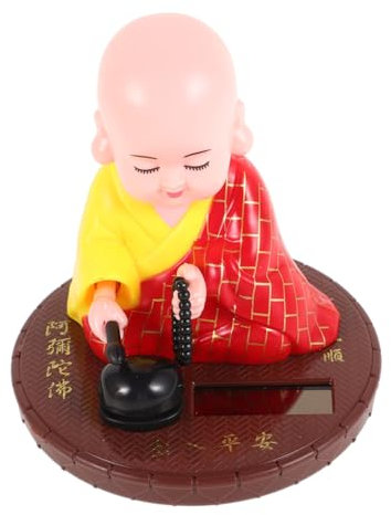 Vaguelly Solarbetriebene Wackelkopf Buddha Autofigur Kleiner Mönch Statue Chinesischer Stil Für Armaturenbrett Und Schreibtischdekoration