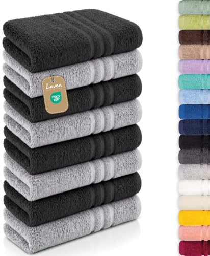 Lavea® 8er Set Handtücher 50x100 cm - Anthrazit & Silber | Elena Frottiererie, 100% Baumwolle, Saugstark & Weich, Handtücher Set, Waschbar, Gäste Handtücher, Frottierhandtuch