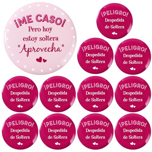 GEBETTER 12Pcs Chapas Alfileres Despedida de Soltera, 1* Me caso 7,5 CM + 11* Peligro 5,8 CM, Regalo Recuerdo Complemento Accesorio Fiesta Despedida Soltera Boda Damas Honor Amigas Familia (Fucsia)