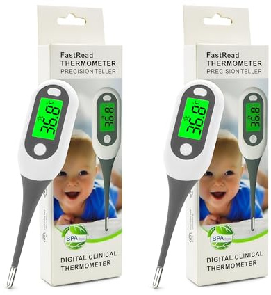 2 Pack Digital Thermometer for Adults Kids Babies,Measures in 16 Seconds with Flexible tip and Fever Alarm, Accurate Oral Rectal Underarm Thermometer with 3 Colors Back Light