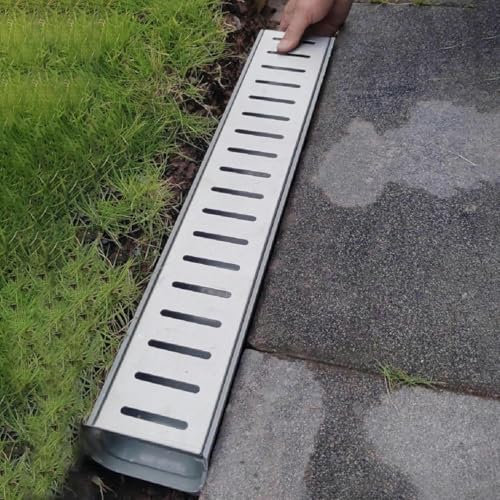 Desagüe de resina para patio con rejilla de acero inoxidable para drenaje rápido al aire libre, filtros de agua de lluvia para jardín y terraza.