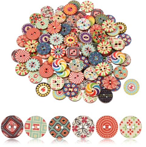 Cobee Lot de 100 boutons ronds en bois vintage avec 2 trous - 15 mm - Décoration pour bricolage, couture, travaux manuels et projets faits main