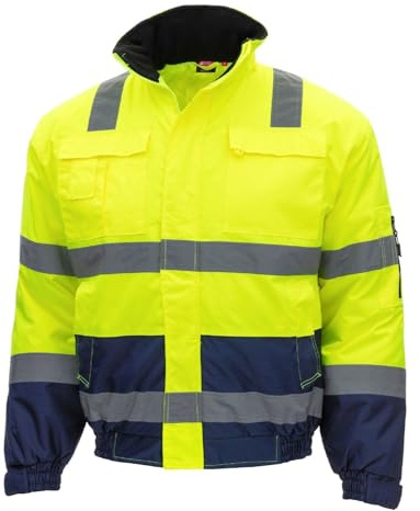 eXtreme Pilotenjacke Warnschutzjacke für die Arbeit, winddichte wasserabweisende Arbeitsjacke, geeignet für Tätigkeiten in Kälte (DE/NL/SE/PL, Alphanumerisch, XS, Regular, Regular, Gelb/Blau)