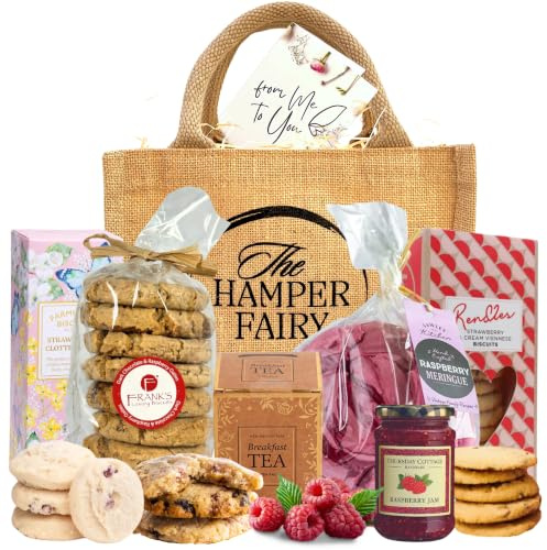 Pink Afternoon Tea Hamper for Women - Biscuits, Jam, Tea | The Hamper Fairy | Artisan Biscuits, Jam, Tea & Meringue. Ideal for Mother's Day, Valentines Day, New Mom, Nan Gifts, Thank You & Women's Gifts
