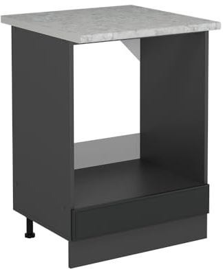 Vicco Herdumbauschrank R-Line, Anthrazit Landhaus, 60 cm | MDF-Front · AP Marmor inkl. · Höhenverstellbare Füße · Metallgriffe · Einfache Integration ✓