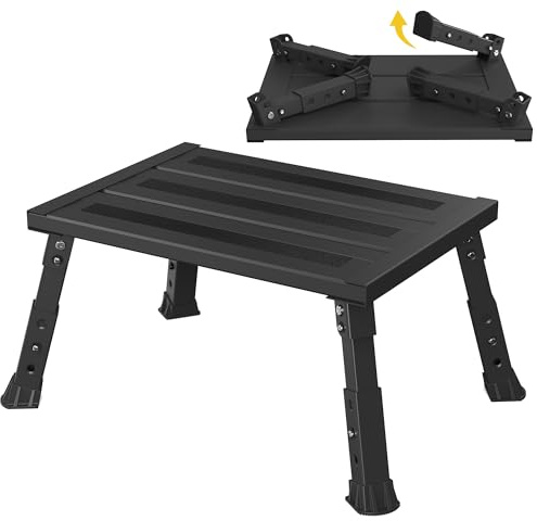 XARILK Aluminium Trittstufe, Klappbar, Höhenverstellbar, rutschfest, Stabil | Schwarz, Aluminium, 300 kg Tragkraft, 3 Höhenstufen (19–24 cm), rutschfeste Trittfläche, für Wohnmobil, Garten, Hund, Camping