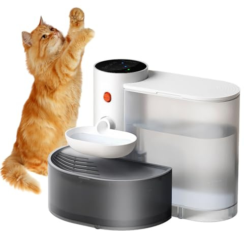 Katzenbrunnen, Wasserspender Katzen 3L Trinkbrunnen für Katze mit Automatische Abwasserableitung Weiß Katzentrinkbrunnen mit 2000mAh Batterie 5V 1,2W Extrem Silent Water Dispenser