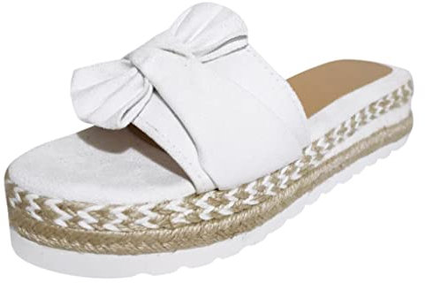 Sandaler dam med klack, eleganta vintagetofflor, sommar – pantoletter, kilklack, sandaletter, kilar, platå, sommarskor, bohemia, strandsandaler, öppen tå, tofflor, Vit, 39 EU