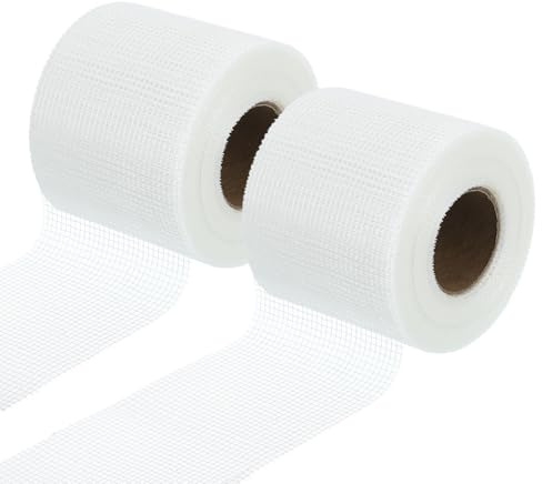sourcing map 2 Roll Drywall Joint Tape, 4 x 148Ft Self-Adhesive Fiberglass Cement Board Mesh Tape, Crack Patch Fabric for Wall Sheetrock Ceiling Crack Repairing Strengthening, White