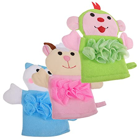 Holibanna 3stücke Badeschwamm Für Junge Mädchen Waschlappen Für Kleinkinder Zum Baden Badezubehör Für Junge Mädchen Badeschaumhandschuhe Duschpeelinghandschuh Badetuchhandschuhe