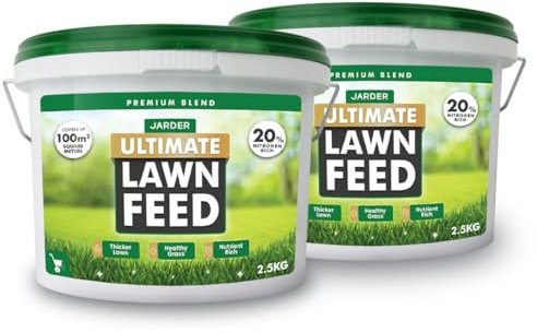 Jarder Ultimate Lawn Feed Fertiliser 2 x 2.5KG - NPK Lawn Feed - 20% Nitrogen Content - Short and Long Term Release to Boost Growth and Colour