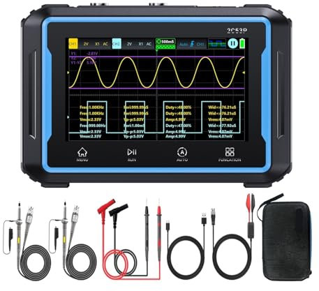 TIEOAXFT 2C53P Plus Oscilloscopio/Multimetro/Generatore di Segnale DDS 3 in 1 Aggiornato con Custodia for Il Trasporto, Tablet Touch Screen Portatile di