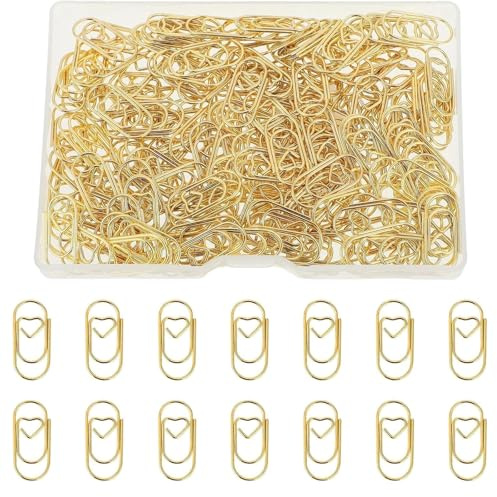 Büroklammern Herz Gold 150 Stück Büroklammern Set mit Transparentbox Klein Büroklammer Oval Motiv für Büro, Klassenzimmer, Aktenklammer