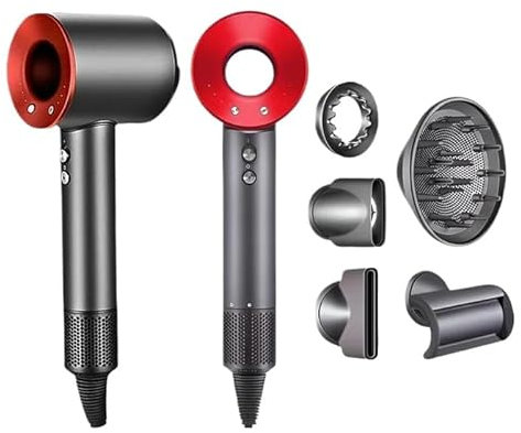 HairSonic Pro Dripdeal | 5-in-1 Haartrockner und Styling-Gerät mit Ionen-Technologie(Rot,5 Aufsätze)
