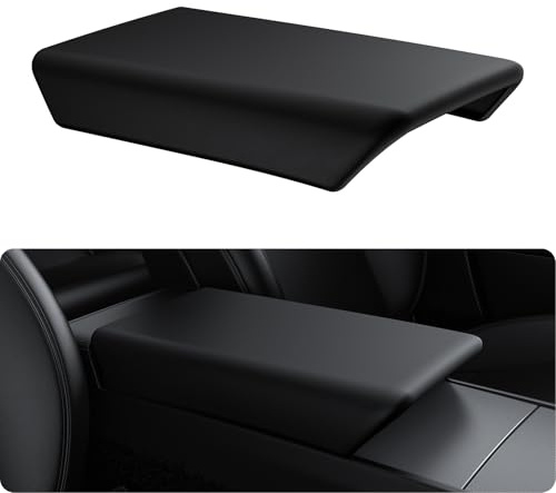 BASENOR Upgraded Center Console Cover for 2025 2026 Tesla Model Y Refresh (Juniper) 2024 2025 Tesla Model 3 Highland Non-Slip TPU Armrest Cover [No Logo] Arm Rest Protector Accessories Black