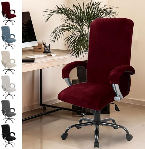 Chingcoo Samt Bürostuhl Bezug, Bürostuhl Überzug mit Armlehne, Sitzbezug Hohe Lehne Sitzbezug, Gaming Stuhl, Stuhlhussen Bezug Sessel Überzug, Elastische Hussen (Bordeauxrot)