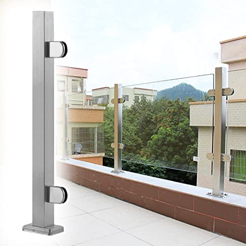 Poteau de balustrade en acier inoxydable pour escalier et balcon – Système de serrage intérieur/extérieur – 60 cm – Barre de garde-corps durable pour terrasse – Barre de protection argentée