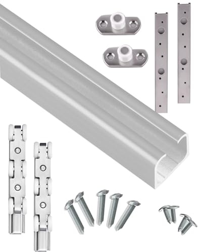 Kit Puerta Corredera Kit de Herrajes Plateados para Puertas Corredizas de Granero con Derivación. Juego de Rieles Para Puertas de Garaje / Puertas Empotradas. 100 120 140 152 190 240 305 330cm(140 cm/