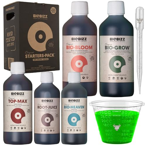 Biobizz Starters Pack, Komplettset mit 5 organischen Düngern mit Pipette und Messbecher, für gesundes Wachstum sowie üppige Blüte