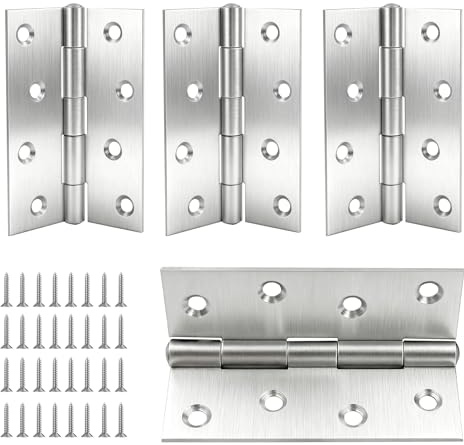 4 Inch Heavy Duty Stainless Steel Hinges 4 Pack with Screws - 2.0mm Thick Soft Close Door Hinges with Brass Core, Brushed Finish for Cabinet, Door, Furniture (Silver)