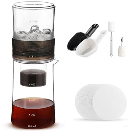 Cafetera de goteo de hielo, torre de goteo en frío, 600 ml, cámara de ajuste integrada de gran capacidad, filtro fino de malla 300 para el hogar y la oficina