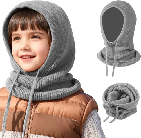TAGVO Bambini Passamontagna 2 in 1 con Sciarpa con Cappuccio, Sciarpa Berretto Morbido e Caldo Cappello Invernale a Maglia Antivento, Scaldacollo Beanie Berretto per Ragazzo Ragazza 4 a 10 Anni