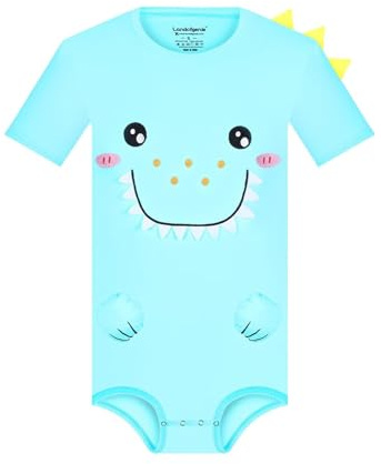 Landofgenie Herren Body Kurzarm aus Baumwolle mit Dinosaurier-Design & Druckknöpfen im Schritt Onesie für Erwachsene