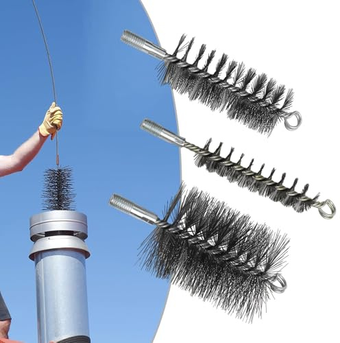 Gettimore 3PCS Furnace Pipe Wire Brush Set 30/50/80 mm for Boiler, Chimney, Flue, Stove and Dryer Cleaning, Steel Wire Bristles, High Temperature Resistant, Non-Corrosive, Black/Grey