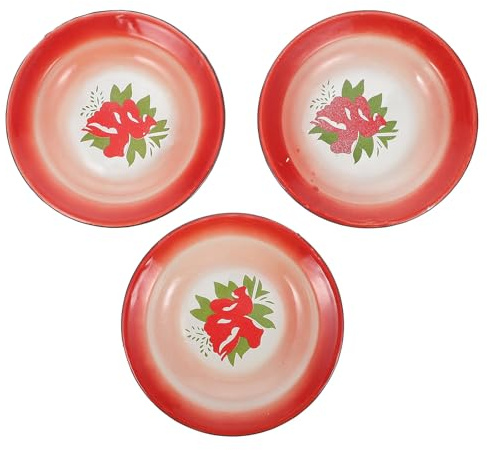 NUOBESTY 3 pièces Lot de Assiettes Émaillées Rétro Fer Épais pour Snacks et Plats Vapeur Vaisselle de Cuisine Portable Service Table Décoratif Vintage