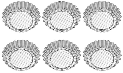 TOPPERFUN 6 piezas Molde de Tartaletas de Acero Inoxidable Resistente y Reutilizable para Hornear Tartas de Huevo Cupcakes y Postres Variados con Fondo Liso para Fácil Desmoldeo