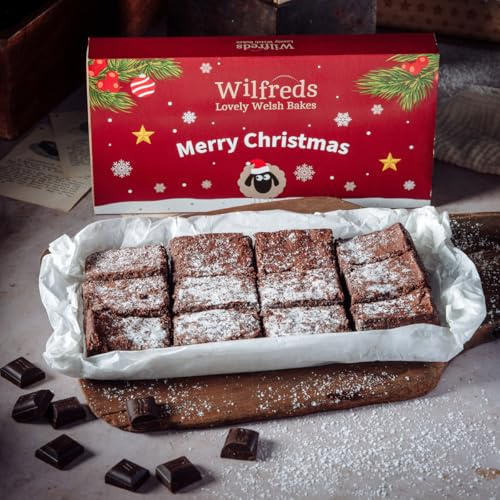 Wilfreds Luxury Chocolate Brownies with Milk & White Chocolate Chips – 12 Handmade Treats in a Letterbox-Friendly Gift Box – A Thoughtful Gift for Him or Her (Merry Christmas)