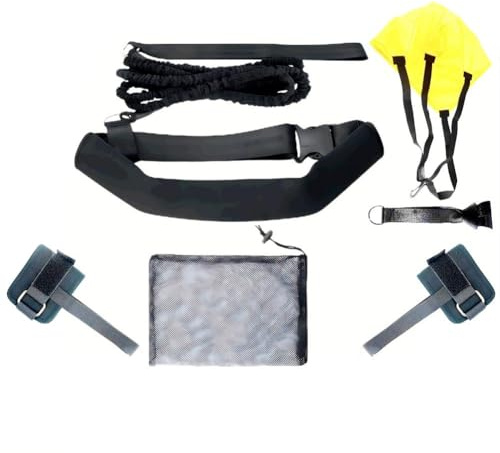 MonoSora Cintura da allenamento per nuoto, con cinghie per caviglie, corda elastica, paracadute e asta per allenamento fissi in piscina, colore nero