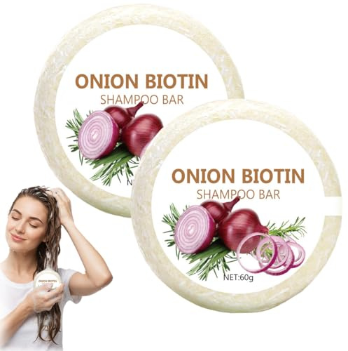 Oignon Shampooing Savon 60g,Onion Biotin Shampoo Bar,Mousse Douce Contrôle Frisottis Conditionneur,Hydratant Oignons Shampooing Savons Barres - Purifiant Nourrissant Adultes Hommes Femmes (02)