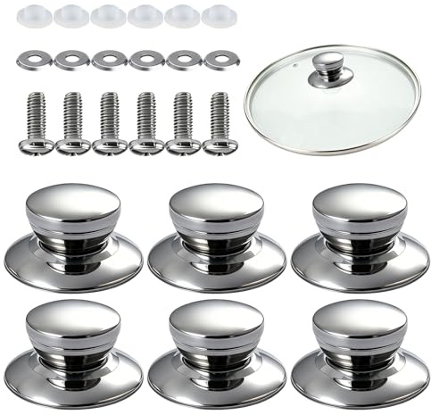 6 Stück Edelstahl Topfdeckelgriffe, Universal Topfdeckelknöpfe mit Schrauben, Edelstahl Topfdeckel Knopf, Ersatzgriff für Topfdeckel Griff für die Meisten Kochtöpfe und Glasdeckel