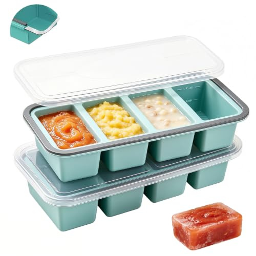 BOUDOI Silicone Freezer Moulds with Reinforced Rim,2 Pack Silicone Soup Freezer Containers＆Ice Cube Tray,Portion Freezer Tray for Meal Prep Soup Cubes,Batch Cooking Soup Storage Containers