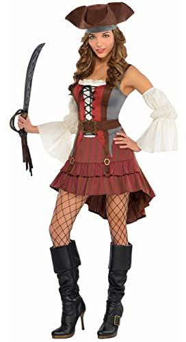 AMSCAN Castaway Pirate Halloween Costume for Women, Small, with Included Accessories, Small 2-4, Black