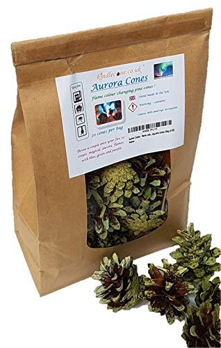 Aurora Cones, Colour-Changing Pine Cones for Fireplaces, Grills, Open Fire (Pack of 20).