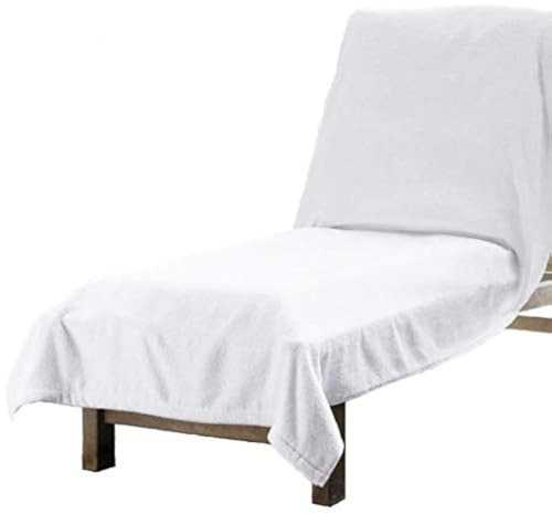Sferra Santino Luxury Lounge Chair Cover 42 x 86 - 100% Turkish Cotton, 510 GSM Solid Color Towel for Pool or Beach Chairs with Fitted Elastic Pocket - Super Absorbent and Quick Dry - White