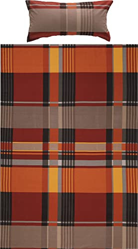 Erwin Müller warme Bettwäsche, Bettgarnitur Flanell Karo Terra Größe 40x80 cm / 135x200 cm - pflegeleicht, bügelleicht, 100% Baumwolle, mit Reißverschluss (weitere Größen)