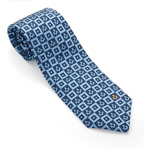 THE MASONIC COLLECTION – Cravate en soie Forget Flower Design – Avec motifs carrés et boussole – Fourni dans un étui transparent – Cadeau franc-maçon pour homme