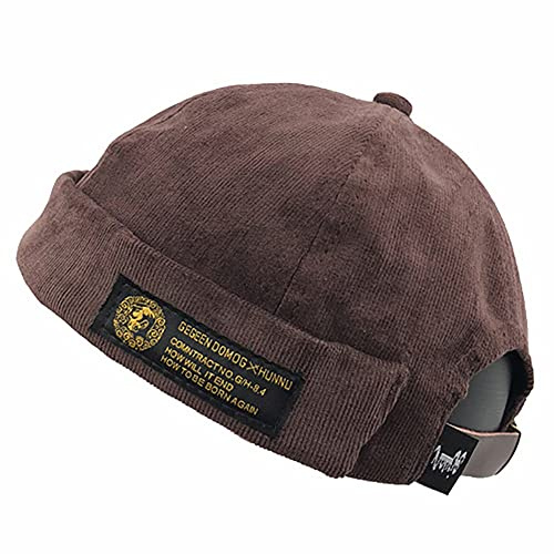 Cappelli da uomo Docker Cap cappelli Beanie marinaio cappello operaio polsino arrotolato retrò cappello senza tesa cappello con regolabile, 7019-caffè, Taglia unica