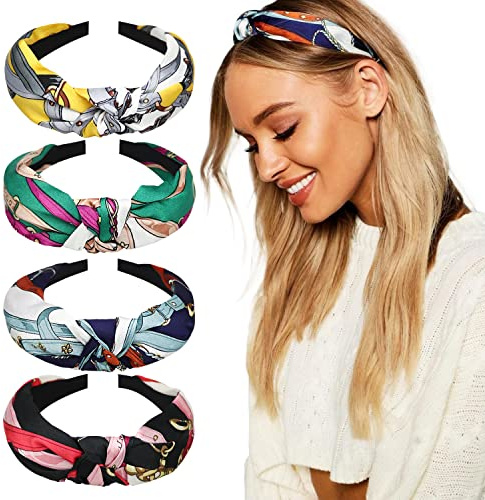 DRESHOW 4 Pezzi Fasce per Capelli Donna Elastica Turbante Fascia Capelli Cerchietti Annodato Fasce Accessori Capelli
