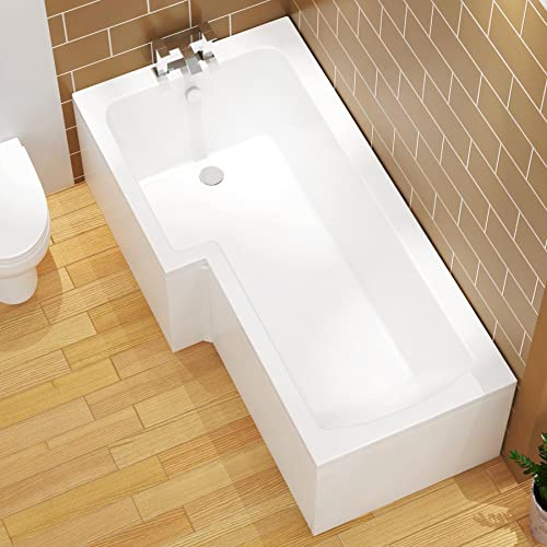 Qubix 1500 x 850mm Left Hand L-Shaped Shower Bath Bathtub with MDF Front & End Panel