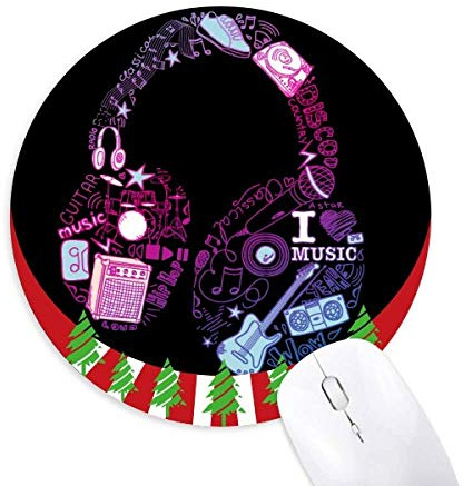 Pink Blue Headset Music Pattern Round Rubber Maus Pad Weihnachtsdekoration