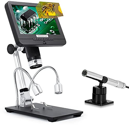 Andonstar Digitales Mikroskop AD206S mit Dual-Linse, USB, LCD-Display, Videomikroskope mit Endoskop zum Löten von SMT, SMD, BGA, Münzsammellupe