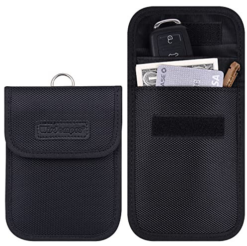 Wisdompro Faraday Pouch for Car Keys, 2 Pack Car Key Signal Blocking Pouch, RFID Blocker for Car Keys, Anti-Theft Remote Keyless Entry Protector - Black